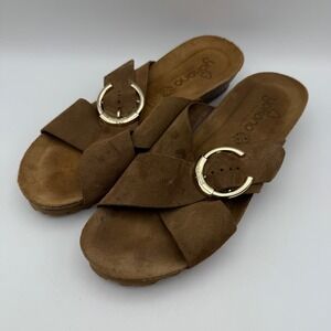 Yokono Suede Leather Slides Buckle Detail‎ Sandals Brown Comfort Womens Size 9